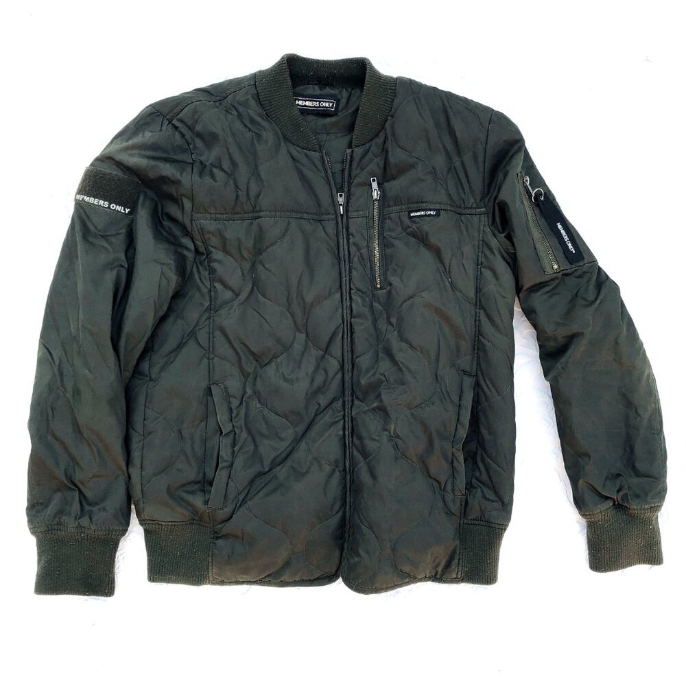 Member's Only Army Green Nylon Bomber Quilted Jacket Men's Sm